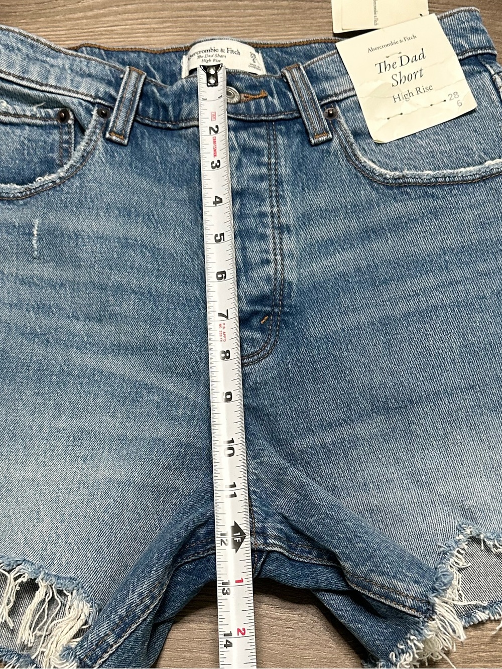 Abercrombie & Fitch The Dad High Rise Stretch Frayed Blue Jean Shorts Size 28 - Picture 7 of 8